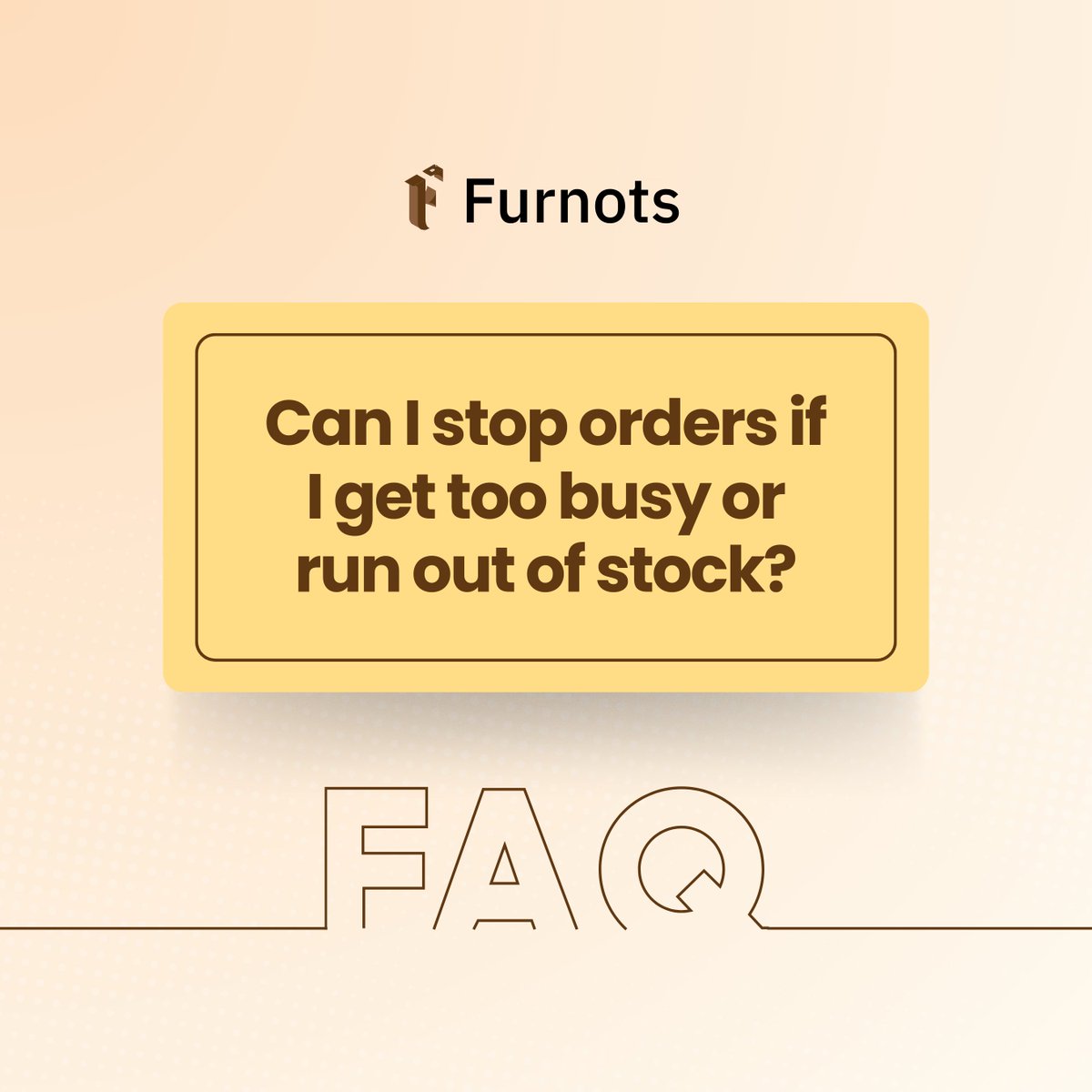 FurnotsOfficial's tweet photo. We understand that things can get busy or stock may run low. That’s why it’s easy for our partners to pause orders anytime! Simply set your brand as inactive with a few quick steps, and reactivate just as easily when you’re ready.

Stay in control of your business while we handle the rest!