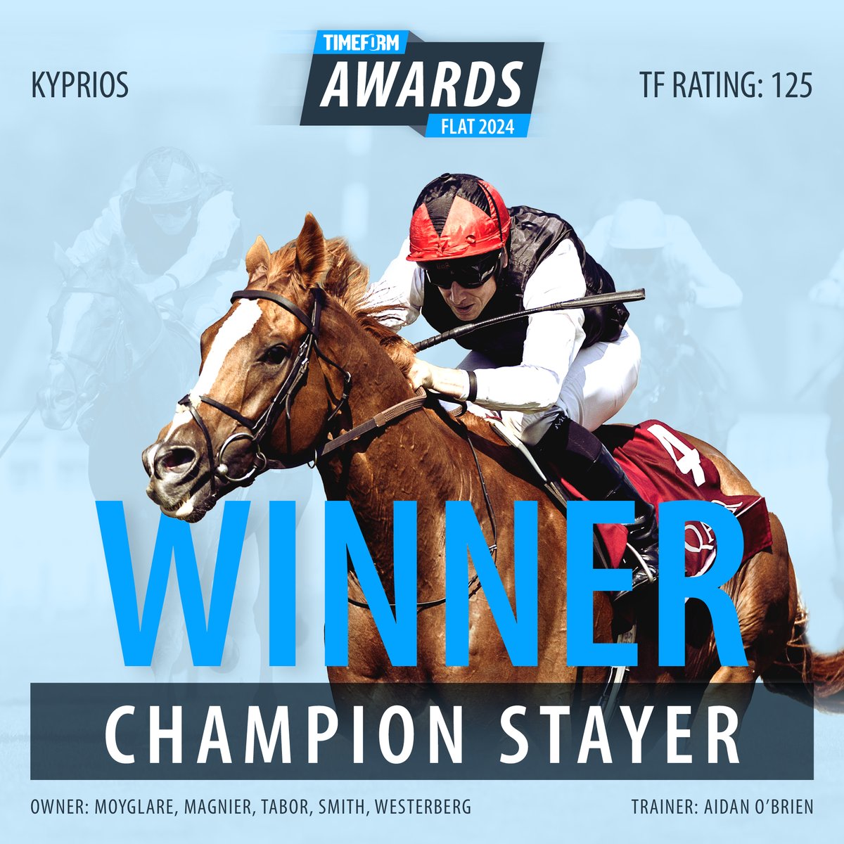 🏆 𝗖𝗛𝗔𝗠𝗣𝗜𝗢𝗡 𝗦𝗧𝗔𝗬𝗘𝗥 🏆

𝟳 races
𝟳 wins
𝗚𝟭 Gold Cup
𝗚𝟭 Goodwood Cup
𝗚𝟭 Irish St Leger
𝗚𝟭 Prix Du Cadran
𝗚𝟮 Long Distance Cup
𝟭𝟮𝟴 Timeform rating

𝗞𝗬𝗣𝗥𝗜𝗢𝗦 is crowned Timeform's Champion Stayer of 2024 💪

#TimeformAwards2024