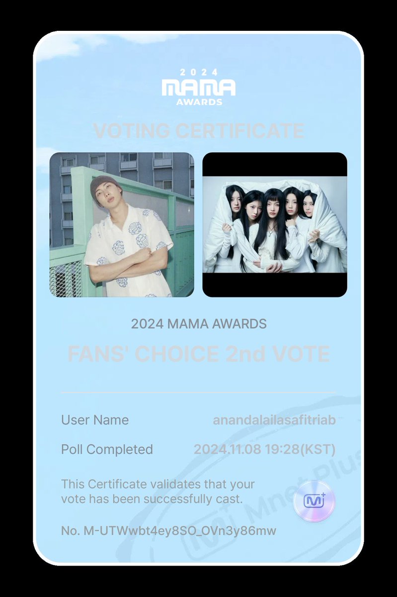 mnials9700's tweet photo. I voted #RM #ILLIT at #MAMAVOTE2024 https://t.co/om7Gps72wV