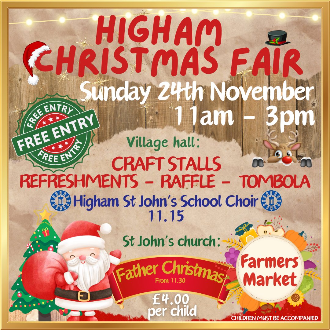 𝐇ᴏ, 𝐇ᴏ, 𝐇ᴏᴡ ᴍᴀɴʏ ᴅᴀʏ𝐬 ᴜɴᴛɪʟ 𝐅ᴀᴛʜᴇʀ 𝐂ʜʀɪ𝐬ᴛᴍᴀ𝐬 ᴘᴏᴘ𝐬 ɪɴᴛᴏ 𝐇ɪɢʜᴀᴍ 𝐂ʜʀɪ𝐬ᴛᴍᴀ𝐬 𝐅ᴀɪʀ?... We're counting down to Sunday November 24th - not long to wait! There's something for everyone including our delicious homemade food!  See you there 🎅