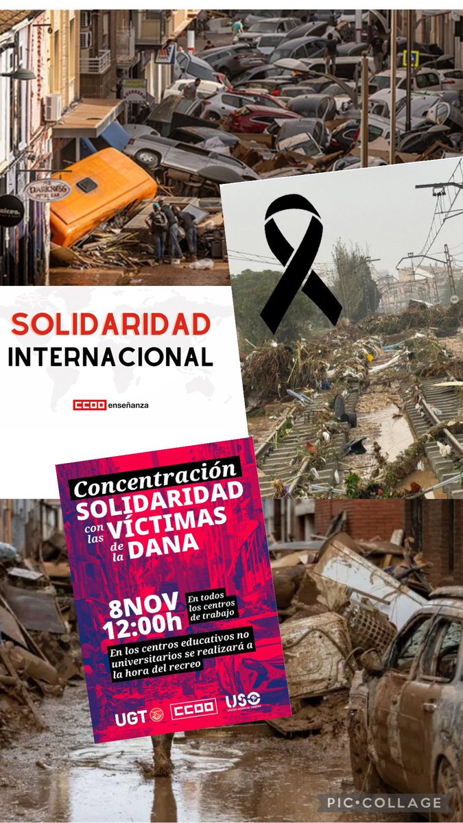 GRACIAS!Por los conmovedores mensajes de sindicatos de educación del mundo miembros de #EducationInternational (Argentina, El Salvador,Italia, Alemania, Rumania, Ucrania, Portugal, Francia..)ante la catástrofe #Dana 
12h:En las calles seguimos alzando la voz por las #víctimas