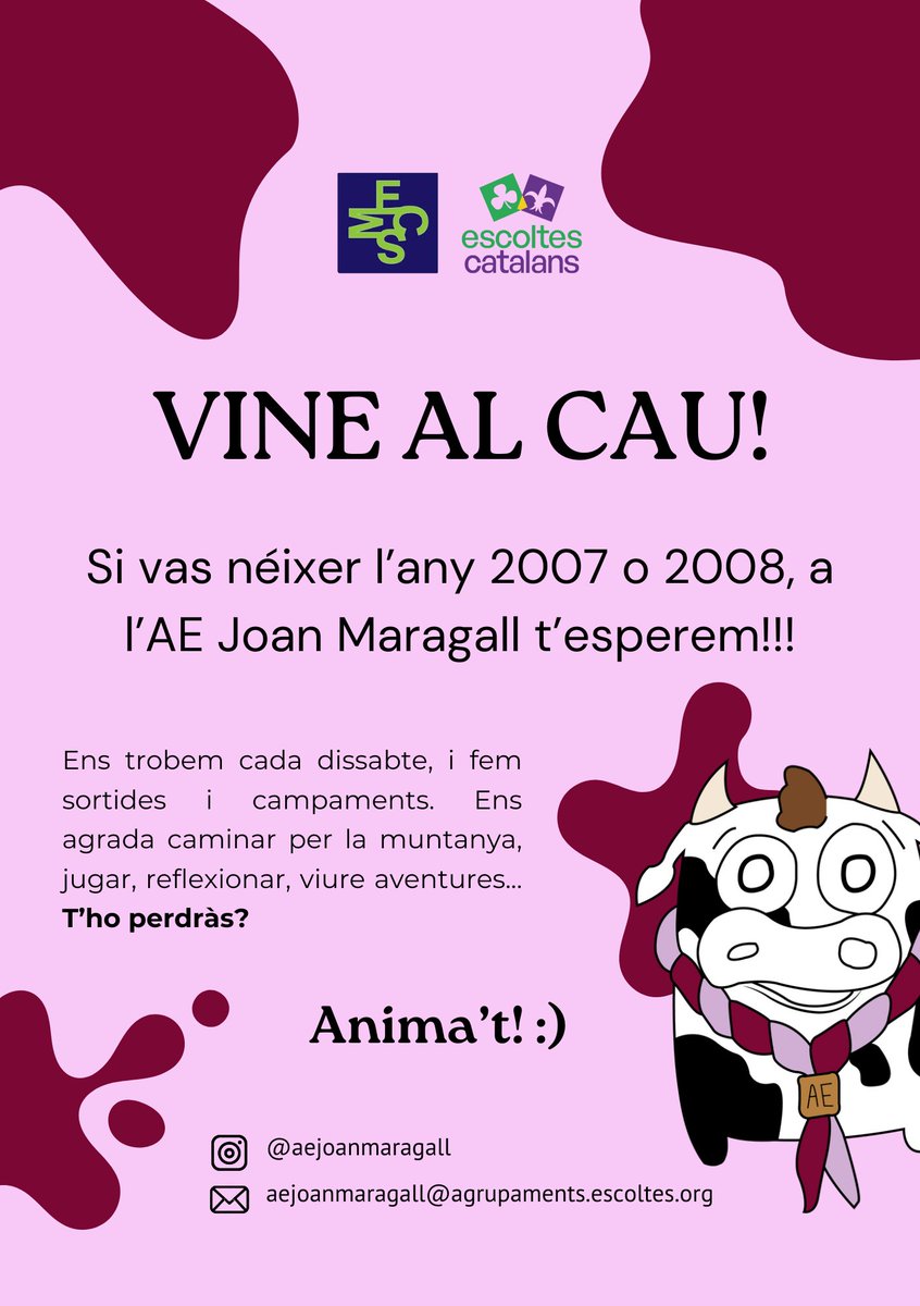 Hola hola! Estem buscant joves de la generació 2007 i 2008 pel nostre agrupament! Si us plau, feu difusió del cartell 🥰🥰🥰