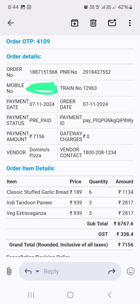 gauravIndia91's tweet photo. Ordered food via IRCTC on my train journey, but it hasn’t been delivered, and the train has already left the expected station. Disappointing service! @IRCTCofficial @eCateringIRCTC #IRCTC #TrainJourney #CustomerService https://t.co/SUwwgcb7xf