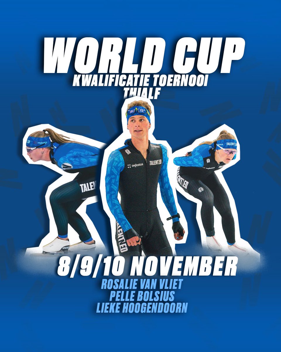 Een mooi weekend in Thialf voor de boeg voor o.a. Rosalie, Lieke en Pelle. Rosalie (rit 2) en Lieke (rit 3) starten vanavond al op de 1500m, live op de NOS NPO1 te volgen vanaf 18.00 uur, zit jij ook klaar voor de 📺 💪🏻🔥💙🖤: succes allen 🍀