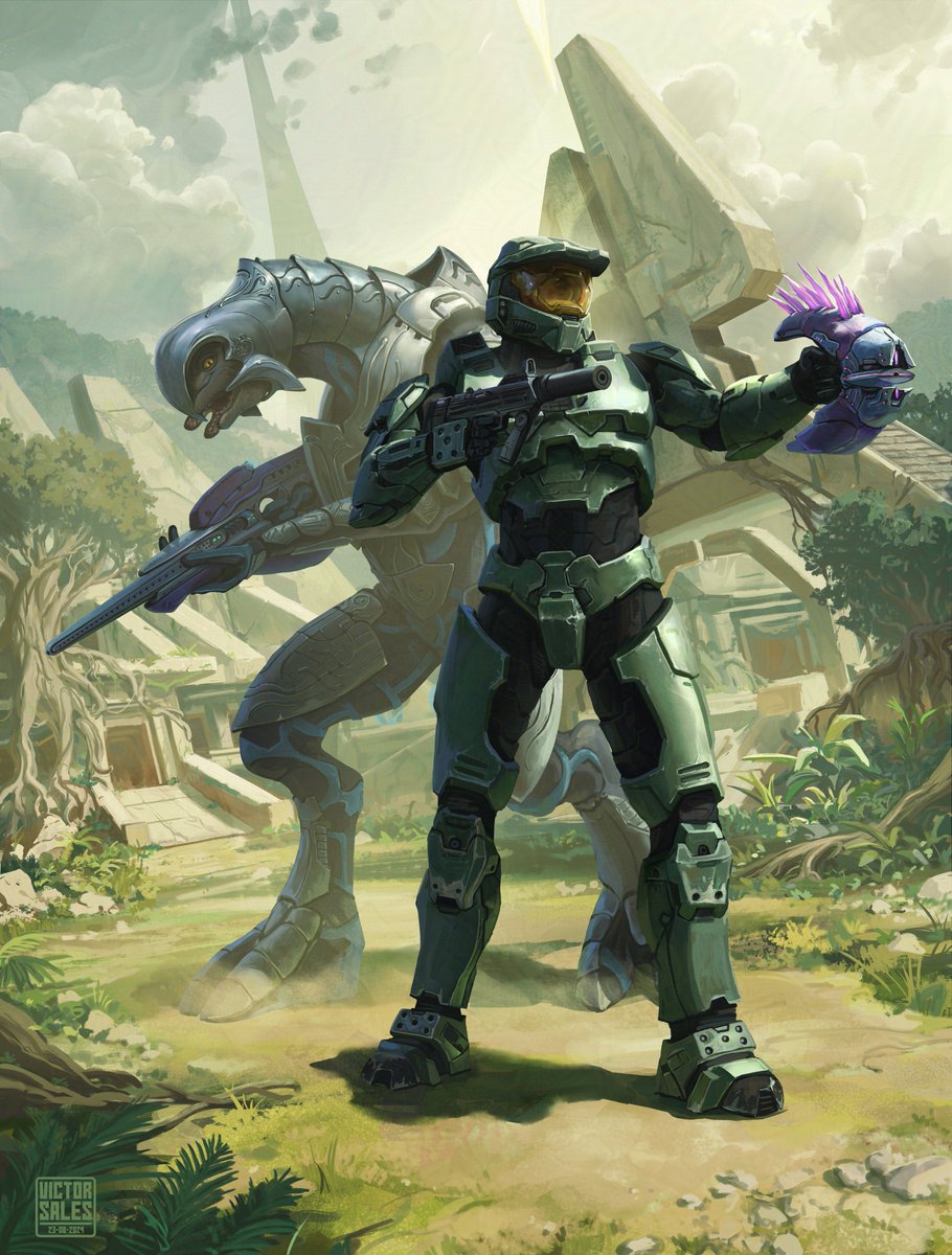 vsalesv's tweet photo. Celebrating the 20th anniversary of HALO 2! 

I had the chance to illustrate exclusive prints for Upper Deck with the partnership of Halo Studios (343 Industries). It is my first official licensed Halo work so it feel very very special! 🙌

#Halo https://t.co/m1QIAIxG1g