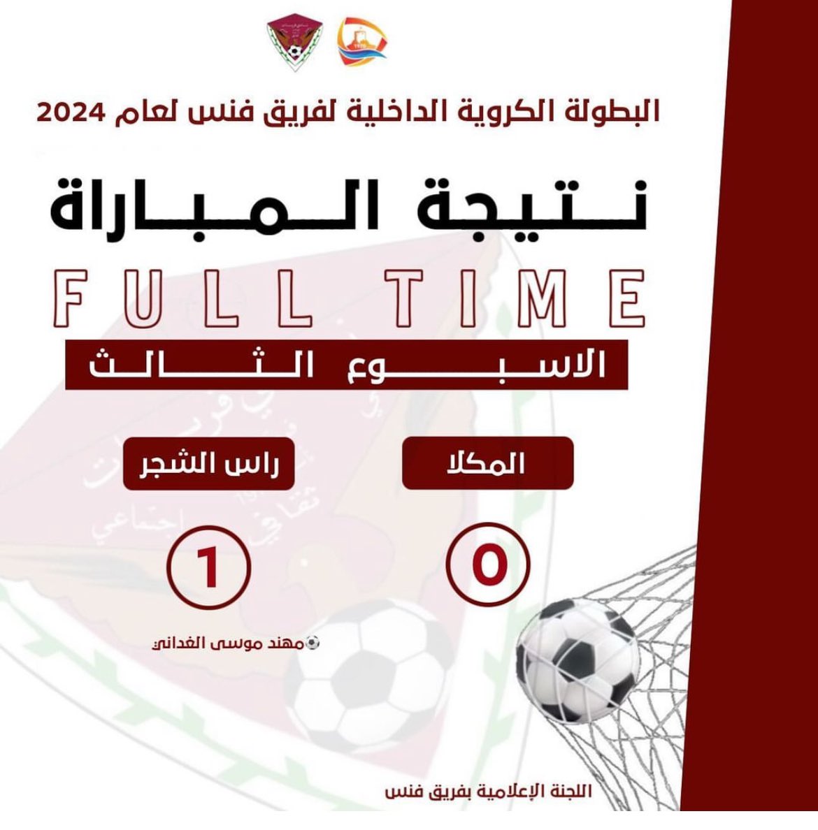 fins_team's tweet photo. نهاية المباراة بفوز رأس الشجر ، 
ومحمد بن سالم الغداني أفضل لاعب في المباراة. https://t.co/ydFY1l2OsV