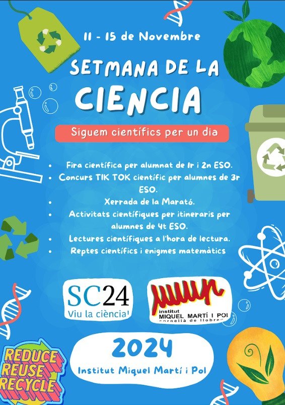 Ins MMP (@insmmp) on Twitter photo Ja ho tenim tot a punt per a la setmana més científica de totes! Comencem amb el cartell guanyador de les activitats que es faran! #SC24Cat <a href="/fundaciorecerca/">Fundació FCRI</a> Ja ho tenim tot a punt per a la setmana més científica de totes! Comencem amb el cartell guanyador de les activitats que es faran! #SC24Cat <a href="/fundaciorecerca/">Fundació FCRI</a>