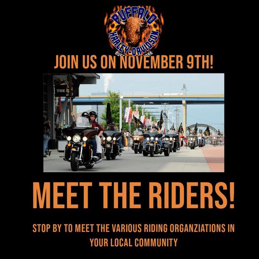 BuffaloHarley's tweet photo. Remember to join us tomorrow, November 9th, for a fantastic event: "Meet the Riders!" It's a great chance to meet fellow riders and connect with local motorcycle groups in our community. We will have a blast with good friends, food, and refreshments. https://t.co/tY4N39qCii