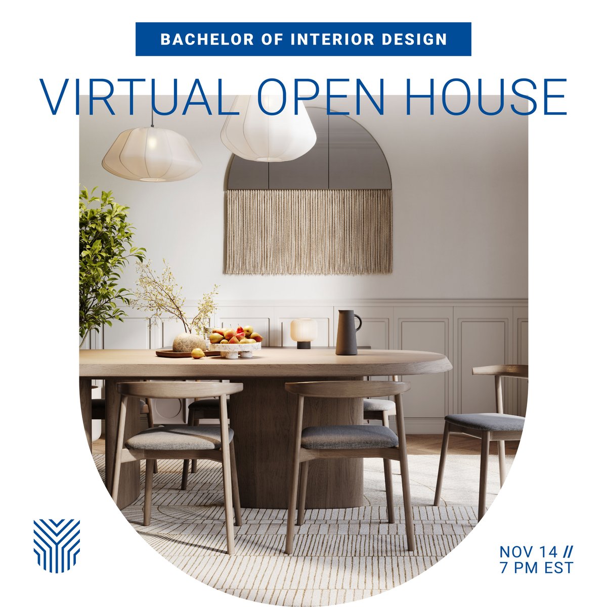 Curious about a career in interior design? 🏠 

Register for our Virtual Open House to learn more about our Bachelor of Interior Design program! Join us on November 14 at 7:00 p.m. EST 😊 💙 

events.yorkvilleu.ca/bachelor-of-in…

#YorkvilleUniversity #OpenHouse #BachelorofInteriorDesign