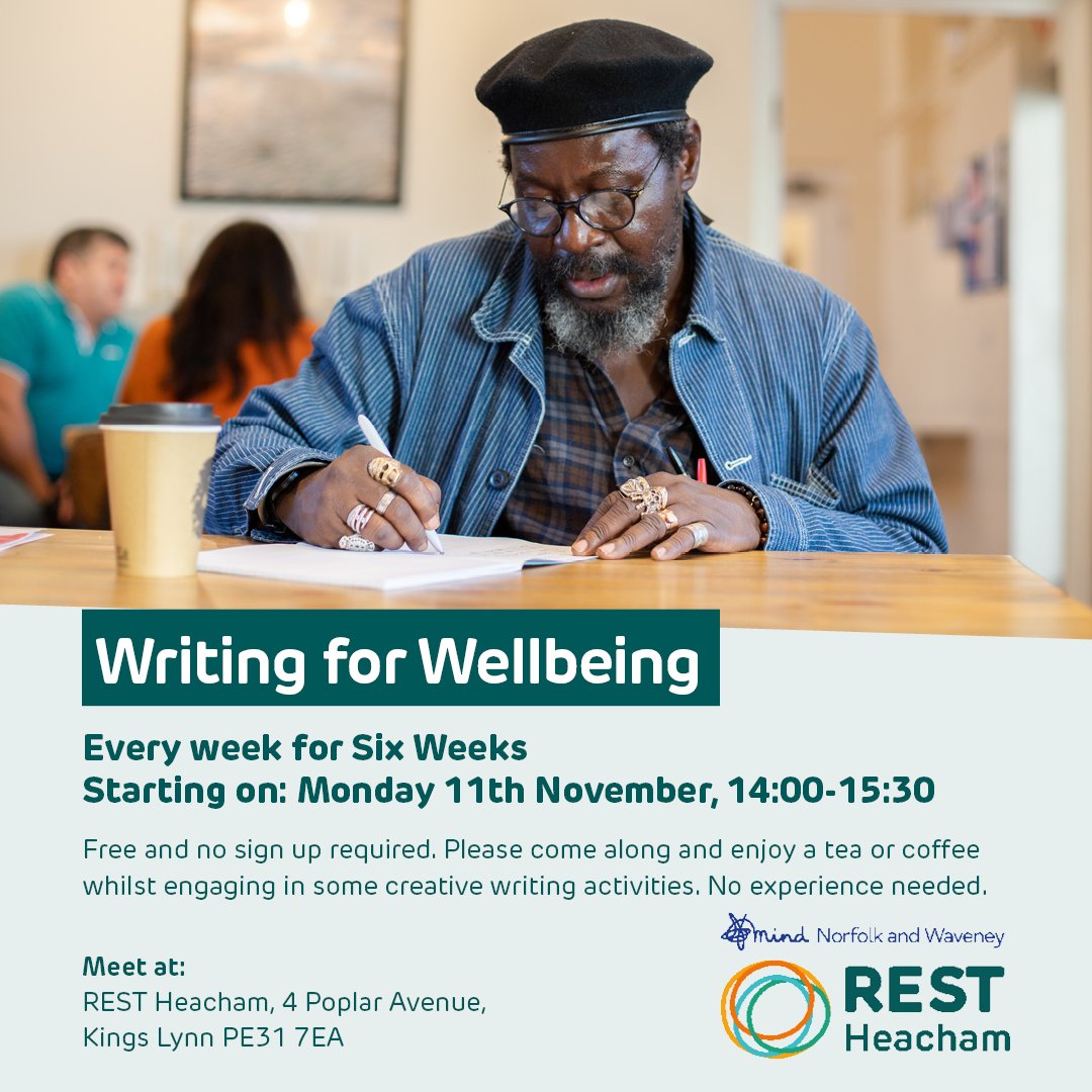 Come along and join in with some creative writing activities, meet new people, and enjoy a tea or coffee at REST Heacham, with our new sessions starting on Monday!📝

📍 REST Heacham, 4 Poplar Avenue, Kings Lynn, PE31 7EA