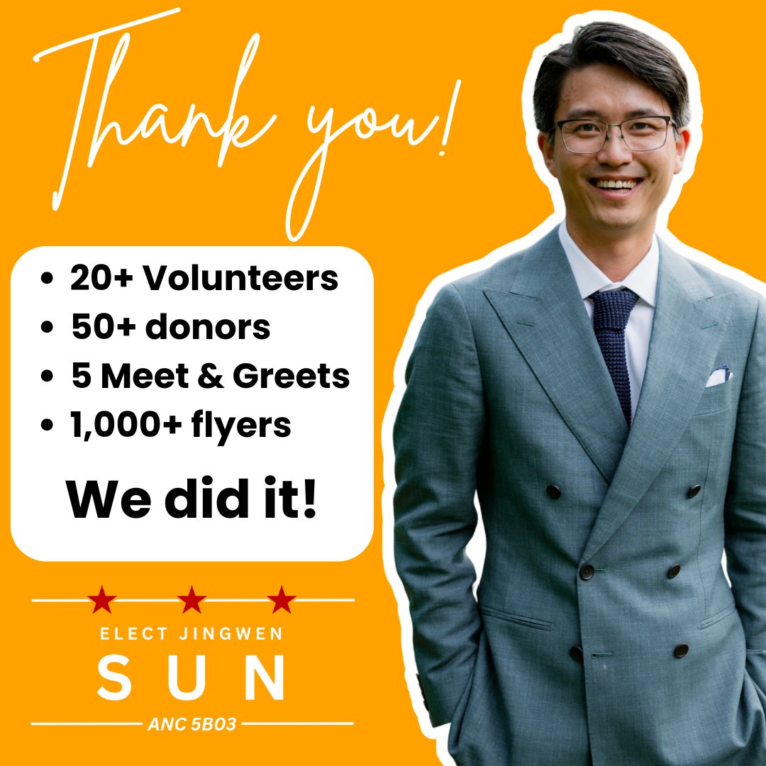 We did it! A huge thank you to my volunteers &amp; supporters who believe in the power of informed voting, to <a href="/ggwash/">Greater Greater Washington</a> <a href="/dcyimbys/">DC YIMBYs 🏗</a> <a href="/DCV4A/">DC Voters for Animals</a> for endorsing me, and to the 800+ residents who placed your trust in me with your votes. Now, let's get to work!