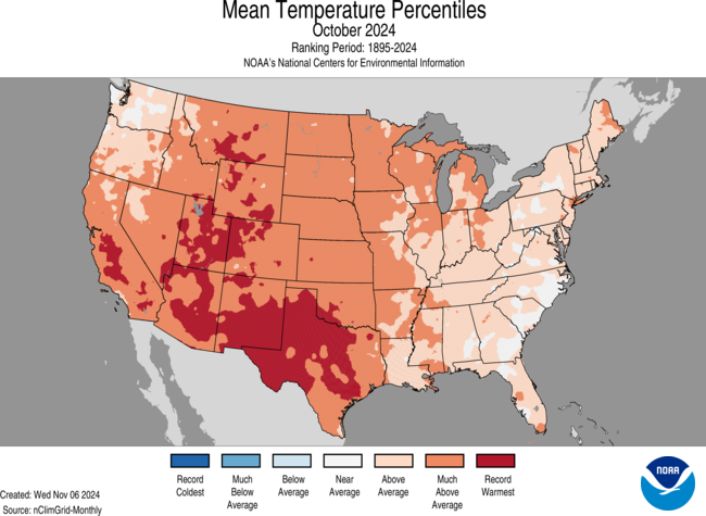 .<a href="/NOAA/">NOAA</a>: The U.S. had its second-warmest October on record as an expanding drought covered much of the nation. Get the latest U.S. #October2024 #climate report: bit.ly/3YYykQZ #StateOfClimate