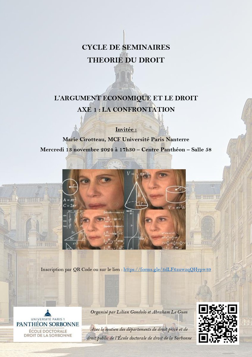 abrahamleguen's tweet photo. Très heureux d’annoncer la tenue de la première séance du séminaire de théorie du droit, organisé par Lilian Gondolo et moi avec l’appui de l'Ecole doctorale de droit de @SorbonneParis1 , sur le thème de l’argument économique et du droit. Inscriptions, hypothèses de [1/2] https://t.co/YcA8sm5X2f