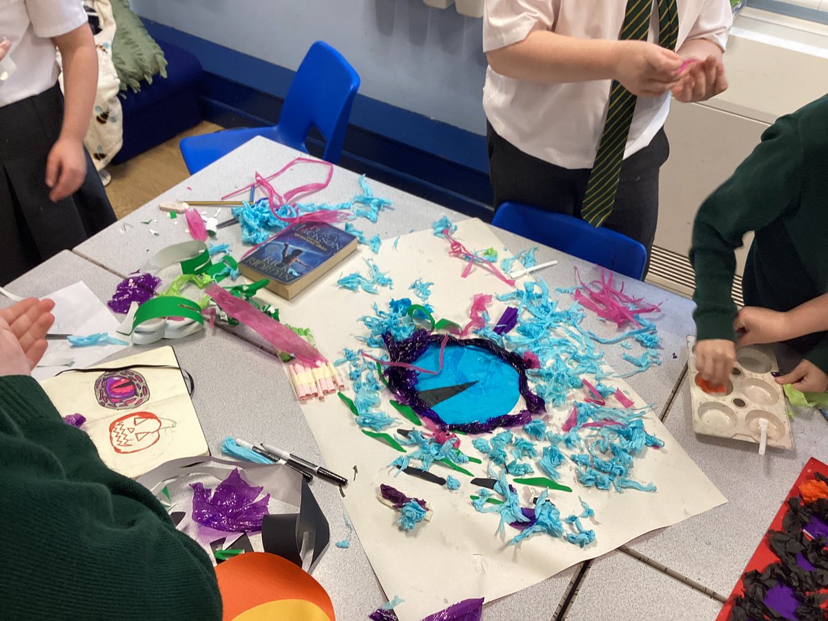 Dragons, dragons, dragons! Our collaborative art project is underway as we create beautiful, textured dragon eyes with paper and folding techniques.