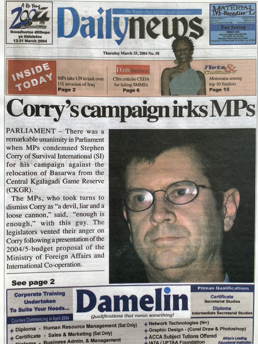 StephenCorrySvl's tweet photo. Amazing but true!
In 50+ yrs @Survival, fighting for tribal peoples’ rights in many places I was banned by just 1 – Botswana, for fighting Basarwa eviction fm a ‘reserve’ where a mine was planned.
A new govt &amp; I’m off that persona non grata list, 
but on another one, @Survival’s! https://t.co/8cjqoiQz33