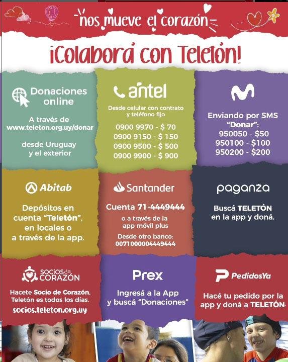 Formas de colaborar con <a href="/teletonuy/">teleton uruguay</a>
VAMOS TODOS A AYUDAR #TeletonSomosTodos ❤

 <a href="/ricky_martin/">Ricky Martin</a>

 <a href="/RMwebteam/">Ricky Martin WebTeam</a> 

 <a href="/inpulsemedia/">Inpulse Media</a> 

<a href="/lonuestrofco/">Lo Nuestro Es Puro Amor FCO de Ricky Martin</a> 

 <a href="/SonyMusicUru/">Sony Music Uruguay</a> 

 <a href="/SonyMusicArg/">Sony Music Argentina</a>  

<a href="/SonyMusicLatin/">sonymusiclatin</a>