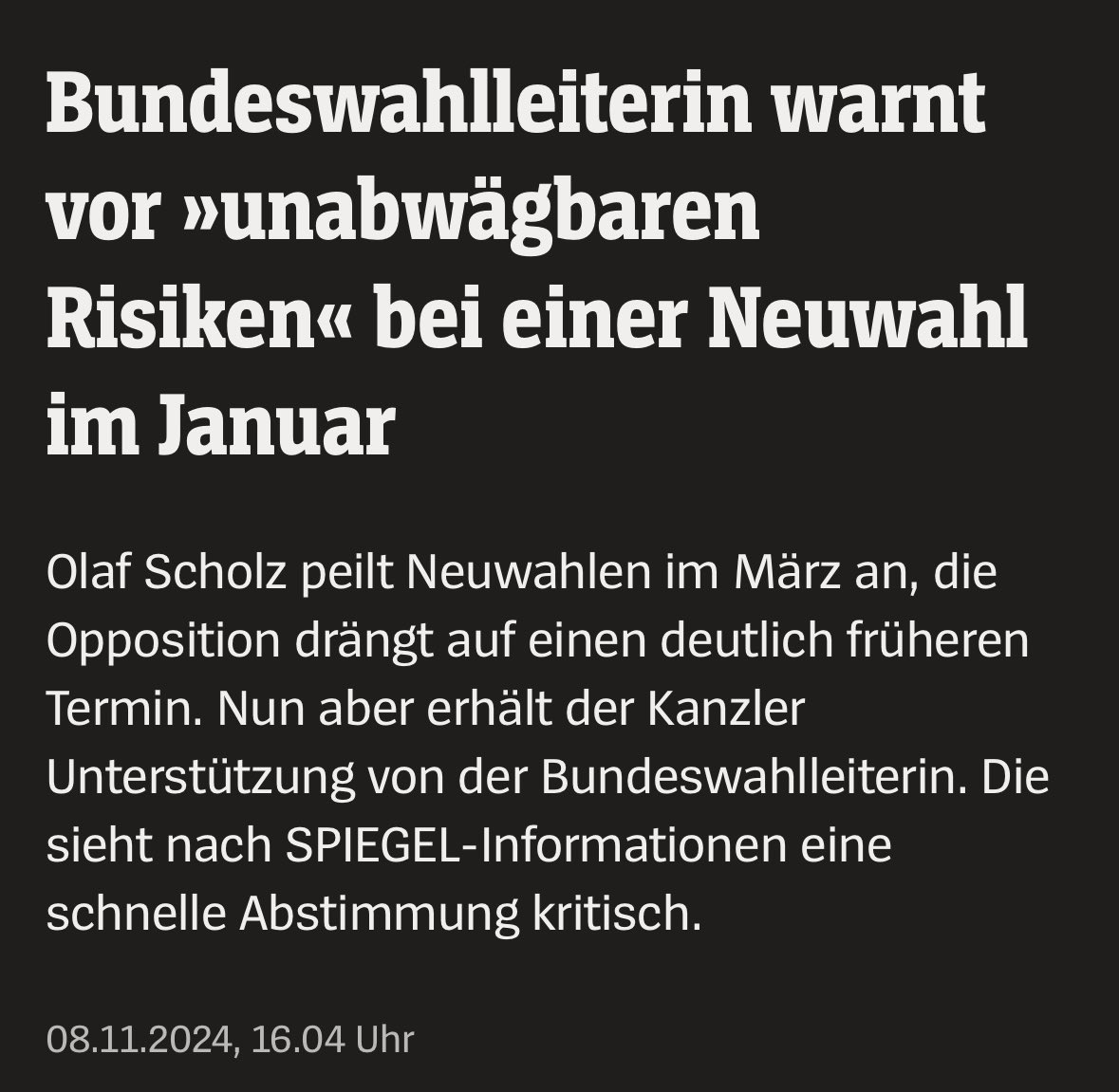 Wie wär‘s wenn CDU und FDP jetzt mal von ihrem Weihnachts-Wahlkampf-Wahn runterkommen, sich an den Tisch setzen und mitarbeiten das Land gut durch die nächsten Monate und dann in eine ordentliche, saubere und faire Neuwahlen zu führen?
