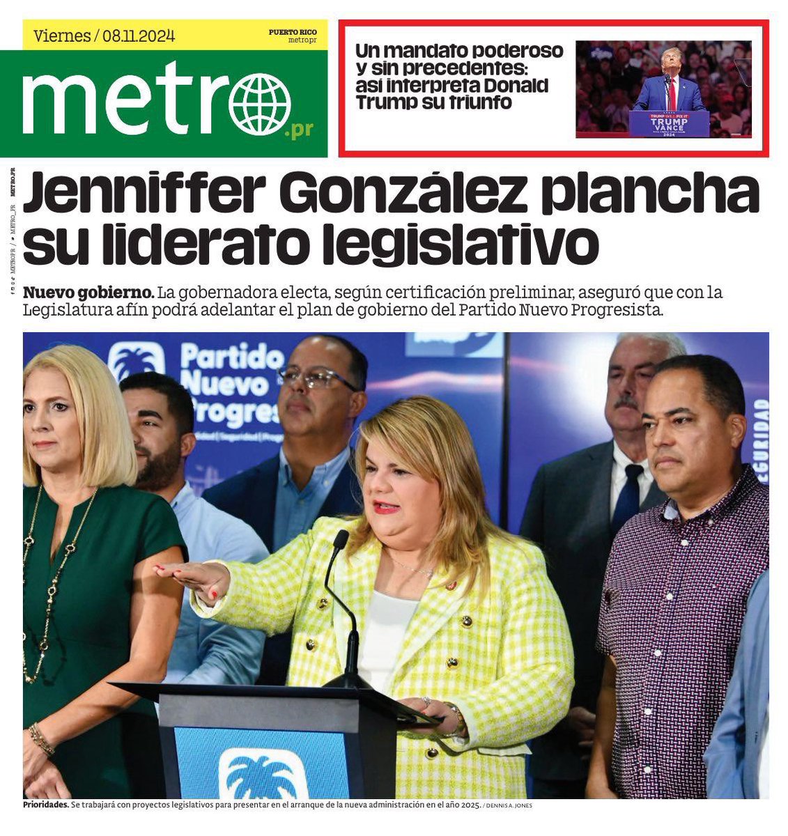 Jenniffer's tweet photo. Como parte del mandato del pueblo de Puerto Rico en las elecciones del 5 de noviembre, estamos ya organizando lo que debe ser la estructura política que nos va a permitir aprobar la legislación que fue parte del compromiso programático de nuestro partido en la pasada elección para adelantar lo que es la reconstrucción del sistema energético, la situación en las escuelas, los nombramientos de las agencias de gobierno, entre otras cosas.