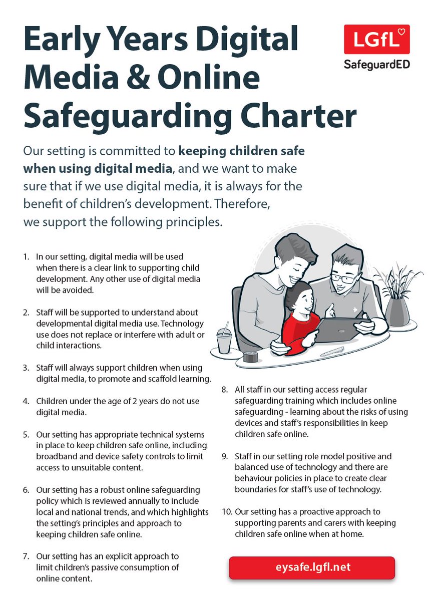 🍼It is estimated that 98% of babies are born into households containing digital media. 
Use our free policy guide to help shape your approach and policies to #OnlineSafety and digital media use in your #EYFS setting.
🔗eysafe.lgfl.net
<a href="/LGfL/">LGfL♥️</a> <a href="/LGfLIncludED/">IncludED - LGfL</a> <a href="/johnjackson1066/">John Jackson ❤ 🇺🇦 🔥</a>