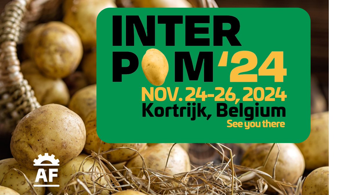 bangasequipment's tweet photo. Agriflow will be attending INTERPOM โ24 in Belgium. This yearโs theme: โENERGIZING A POTATO INDUSTRY IN TRANSITION.โ We hope to see you there! #agriflow #INTERPOM #potatogrowers #potatoes #tradefair https://t.co/fvsawBLyt7