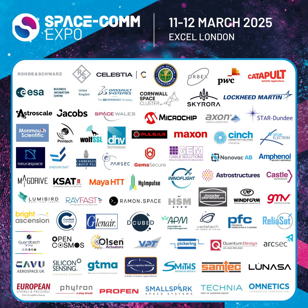 SpaceCommExpo's tweet image. Connect with global space leaders at #SpaceCommExpo2025! 🚀 Join us 11-12 March 2025 at ExCeL London for the UK’s largest space industry event. Meet 200+ exhibitors showcasing innovative solutions and connect with industry experts.

Your free tickets here: eu1.hubs.ly/H0dBJR90