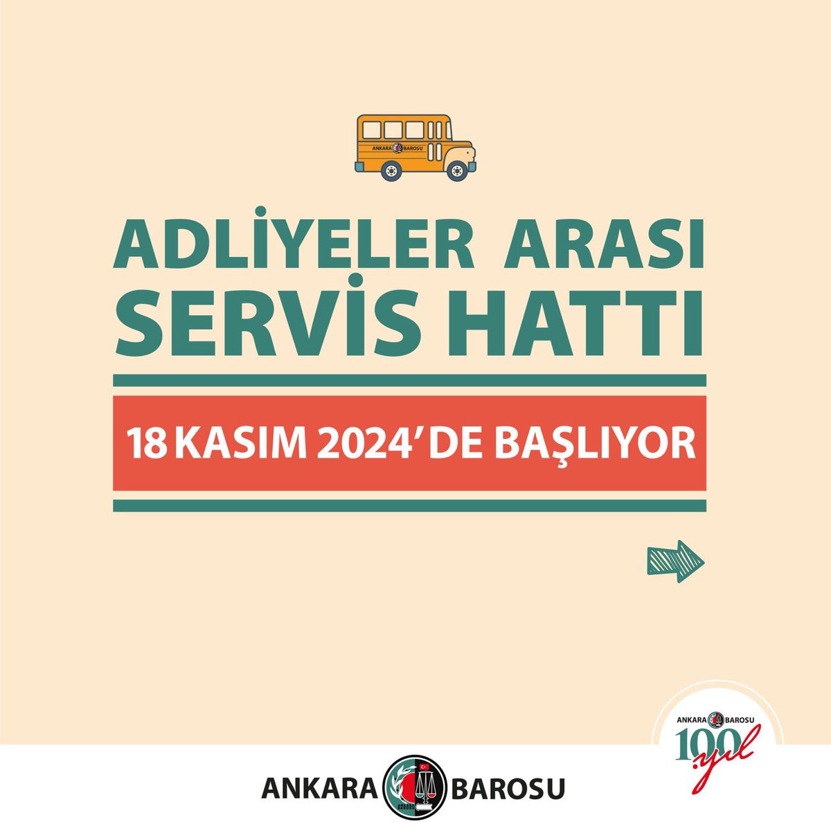 ankarabarosu's tweet photo. ADLİYELER ARASI SERVİS HATTI
18 KASIM 2024’DE BAŞLIYOR

Ankara Barosu olarak, meslektaşlarımızın dağınık adliyeler nedeniyle yaşadığı ulaşım sorunlarının giderilmesi için yaptığımız çalışmalarda sona gelinmiştir. İcra, Aile, İş Mahkemeleri ile MTA Metro Durağı güzergahında verilecek servis hizmeti 18 Kasım 2024 tarihi itibarıyla başlayacaktır.

Meslektaşlarımıza saygıyla duyurulur.