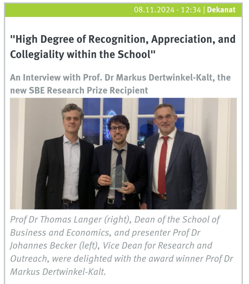 Markus Dertwinkel-Kalt (@kalt_markus) on Twitter photo Deeply honored to receive the SBE Research Prize at <a href="/uni_muenster/">Universität Münster</a> . Grateful to my colleagues for this recognition of our work in behavioral & digital economics. Special thanks to Dean Langer and Vice Dean Becker for their kind words! wiwi.uni-muenster.de/fakultaet/en/n… Deeply honored to receive the SBE Research Prize at <a href="/uni_muenster/">Universität Münster</a> . Grateful to my colleagues for this recognition of our work in behavioral & digital economics. Special thanks to Dean Langer and Vice Dean Becker for their kind words! wiwi.uni-muenster.de/fakultaet/en/n…