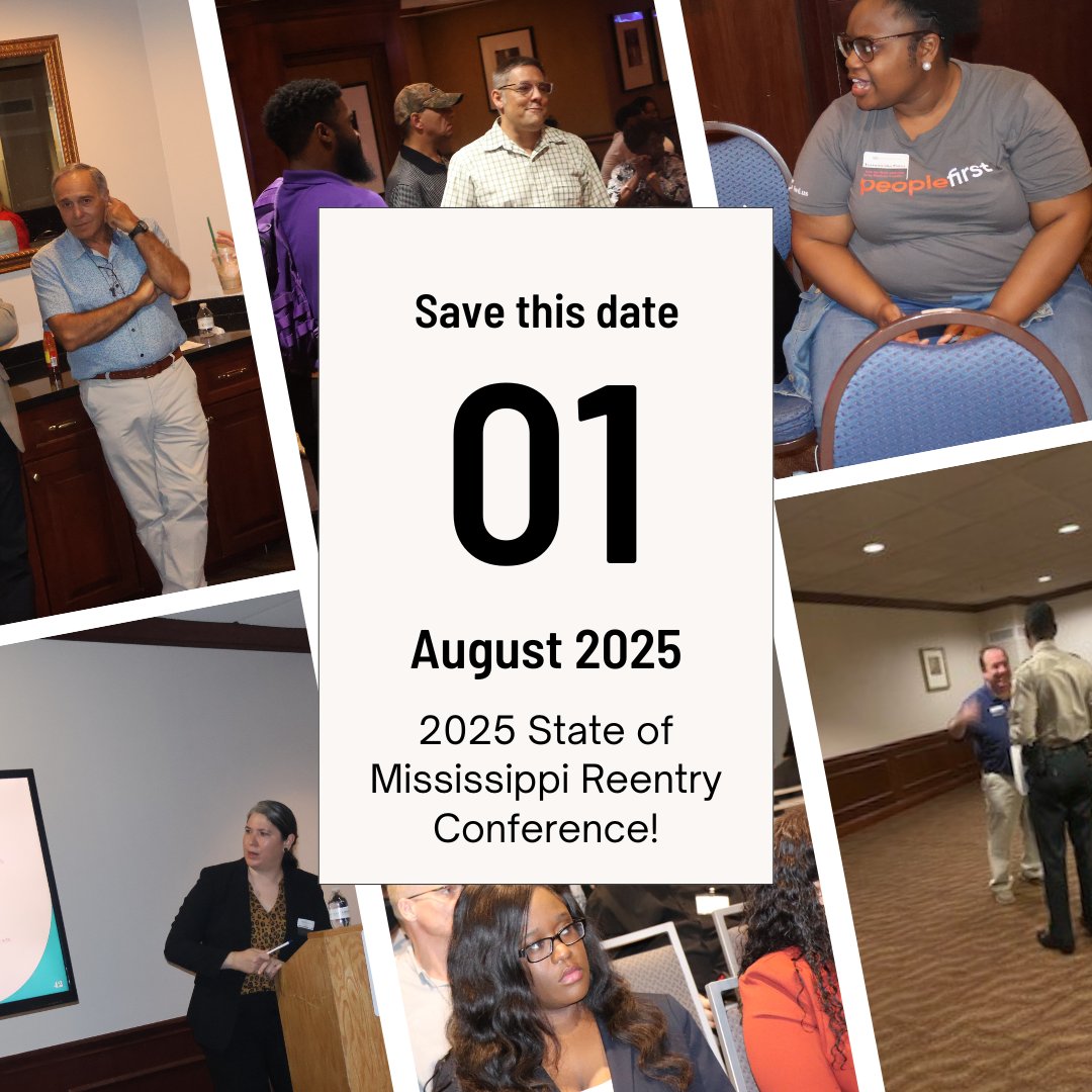 Join us as we bring together leaders, advocates, and professionals to explore solutions and share strategies for successful reentry in Mississippi. 

🗓 Date: Friday, August 1, 2025
📍 Location: Gulfport Event Center, Gulfport, MS

Registration opens on Monday, December 2, 2024.