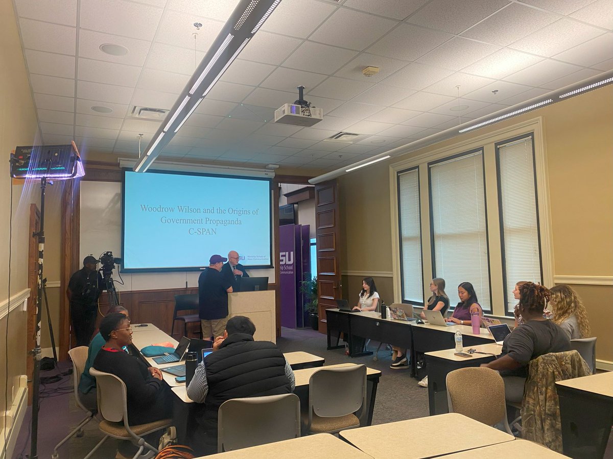 An exciting morning in the <a href="/LSU/">LSU</a> Journalism Building! We’re thrilled to have <a href="/cspan/">CSPAN</a>'s American History TV crew filming Dr. Jack Hamilton’s grad class for its series, “Lectures in History.” Our students are ready! 💜💛

Stay tuned for more details on when Dr. Hamilton’s lecture