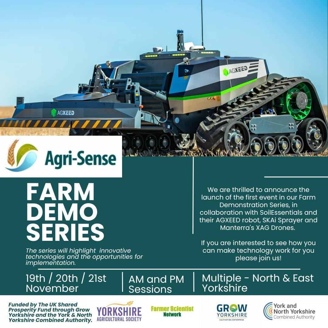 Grow Yorkshire is proud to support Agri-Sense's showcase of the latest in innovative farming technology.

Make sure you register today for one of the farm demonstration days on either the 19th, 20th or 21st of November.

Read more: eu1.hubs.ly/H0dBMHf0