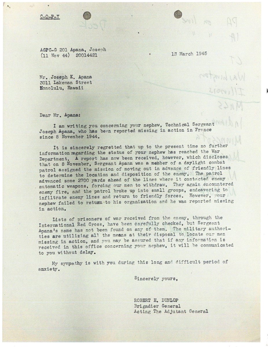 WW2Researcher's tweet image. Technical Sergeant Joseph Apana, of Papaikou, Hawaii, and Company B of the 71st Infantry Regiment, was killed in action in the Le Ramabois Woods, France, on November 8, 1944, 80 years ago today. @WW2Researcher @HawaiianHistory @infantrymuseum #71stInfantryRegiment