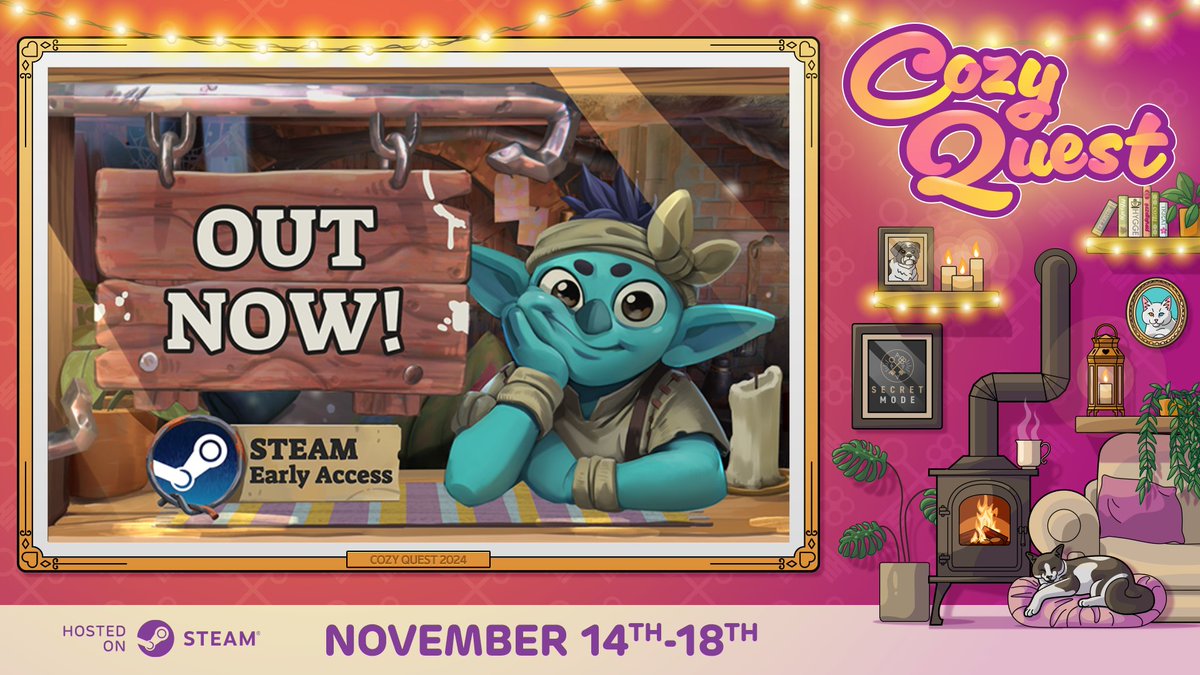 SpiltMilkStudio's tweet photo. ❗Don’t forget that Cozy quest is coming up! Thanks to @WeAreSecretMode for hosting! This November 14th-18th cozy up with us and play Trash Goblin during its Early Access release that is out now! ✨📷 https://t.co/bq64hKWktX