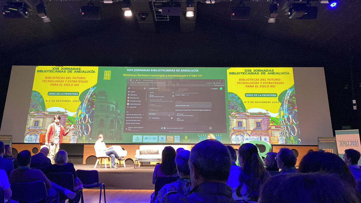 LolaMJimenez's tweet photo. Taller de Inteligencia artificial y ChatGPT con Wescenlao Arroyo en #22JBA 
👁️ 👁️ 👀
hay que revisar siempre los resultados. https://t.co/PcyXQ5mq0Q