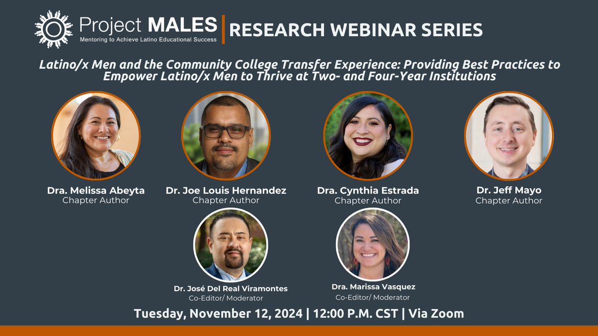 Our webinar is happening next week, and we want you there.

PM Research Webinar - Latino/x Men and the Community College Transfer Experience
📍: bit.ly/4hqSVog
🗓️: Tuesday, Nov. 12, 2024  
💲: Free

RSVP today!