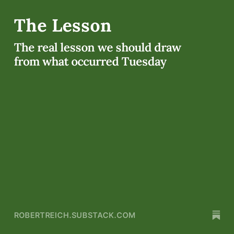 RBReich's tweet photo. I want to share with you six conventional “lessons” you will hear for Tuesday’s outcome. None is, and none should be considered, The Lesson of the 2024 election. https://t.co/Ht4O2SxqvV https://t.co/56XWmI4nGF