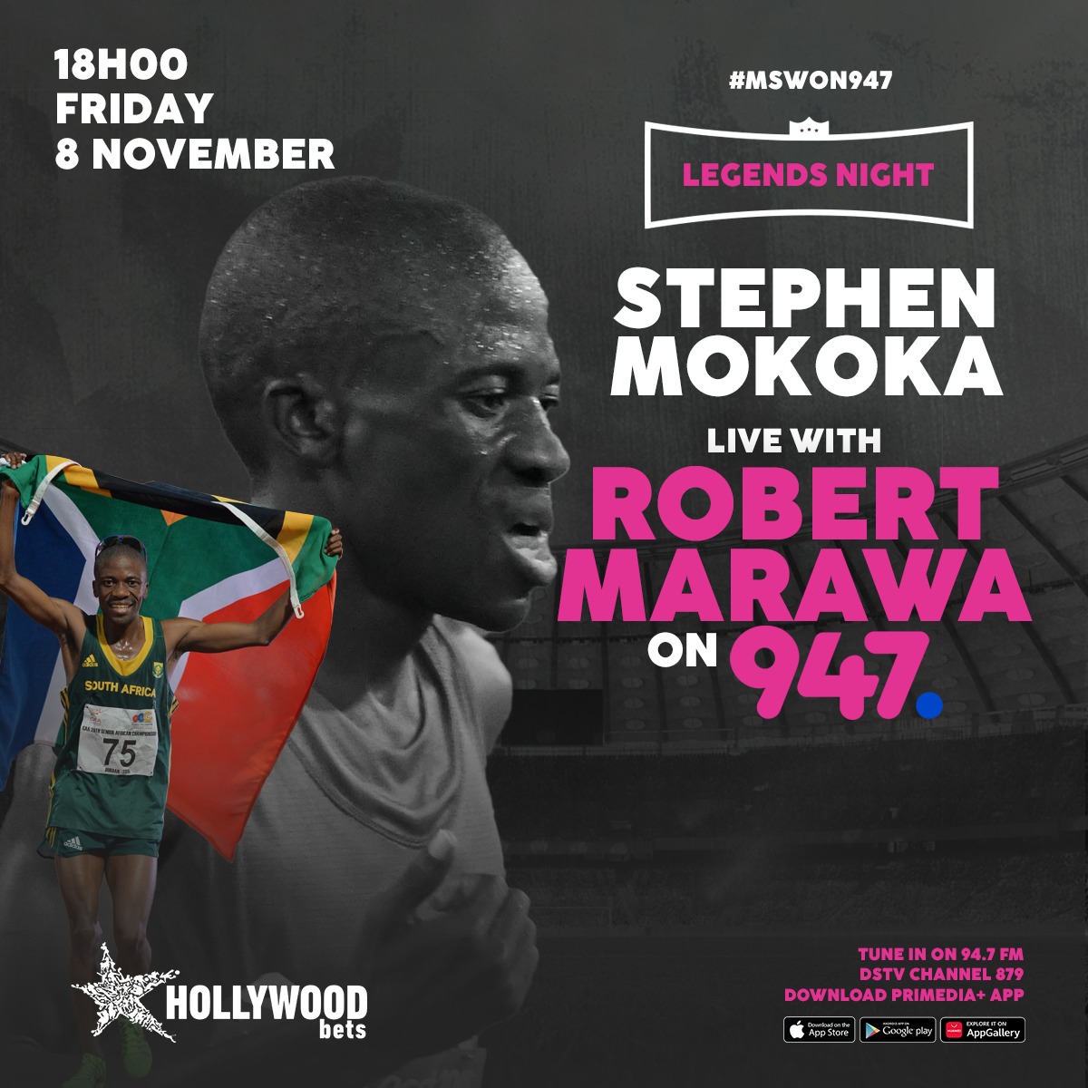 A rare talent in South Africa, a multi Olympic Games and World Champs participant through the years!! 

His brilliance never stops, &amp; age will never interfere with his broader goals!! 

The LEGEND on #MSWOn947 
<a href="/MokokaSteve/">Stephen Mokoka</a>

<a href="/947/">947</a> <a href="/RISEfm943/">RISE fm</a> <a href="/VumaFM/">Vuma FM</a> <a href="/SowetanLIVE/">Sowetan LIVE</a> <a href="/Hollywoodbets/">Hollywoodbets</a>