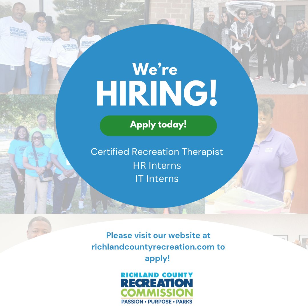 🚨RCRC is hiring!🚨

Here are a few exciting opportunities - apply today at richlandcountyrecreation.com