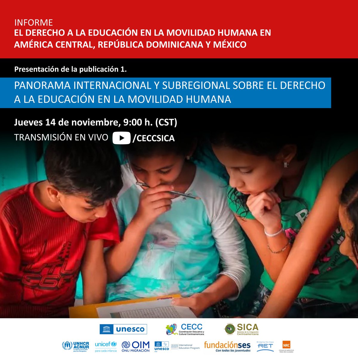 🎒Conoce los esfuerzos que realizamos por identificar las necesidades educativas de personas migrantes, refugiadas, desplazadas, retornadas o en asilo y las alternativas existentes para garantizar la continuidad del #DerechoALaEducación.

Registro:
➡️ow.ly/Hkzq50U3cyJ