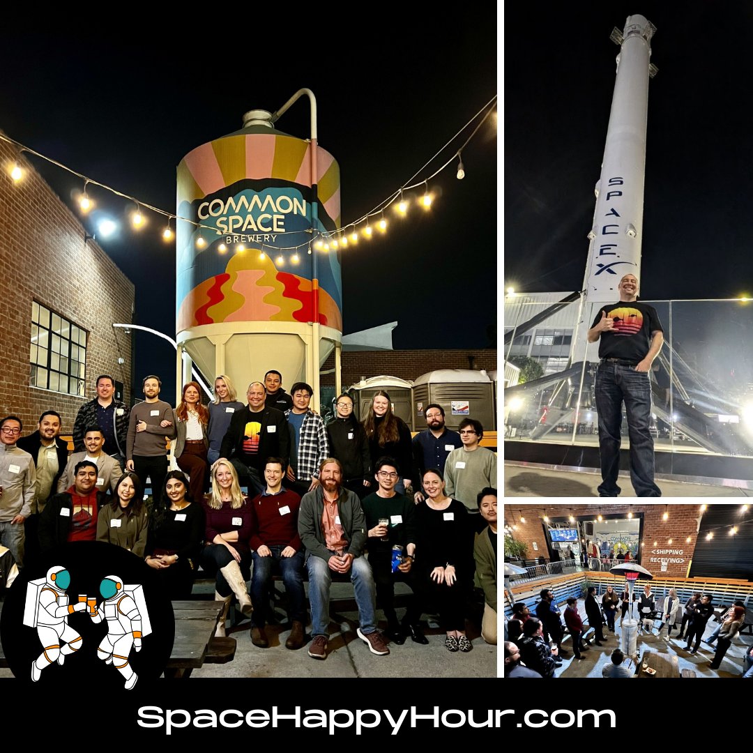 SpaceHappyHour's tweet photo. A great Space Happy Hour last night in Hawthorne, CA in the shadows of @SpaceX at @commonspacela! We're excited to welcome our Space Happy Hour regional coordinator for LA, Eileen Duong. A shoutout to the @MorpheusSpace crew for coming in force last night. #space #spacehappyhour https://t.co/0wBat6t89J