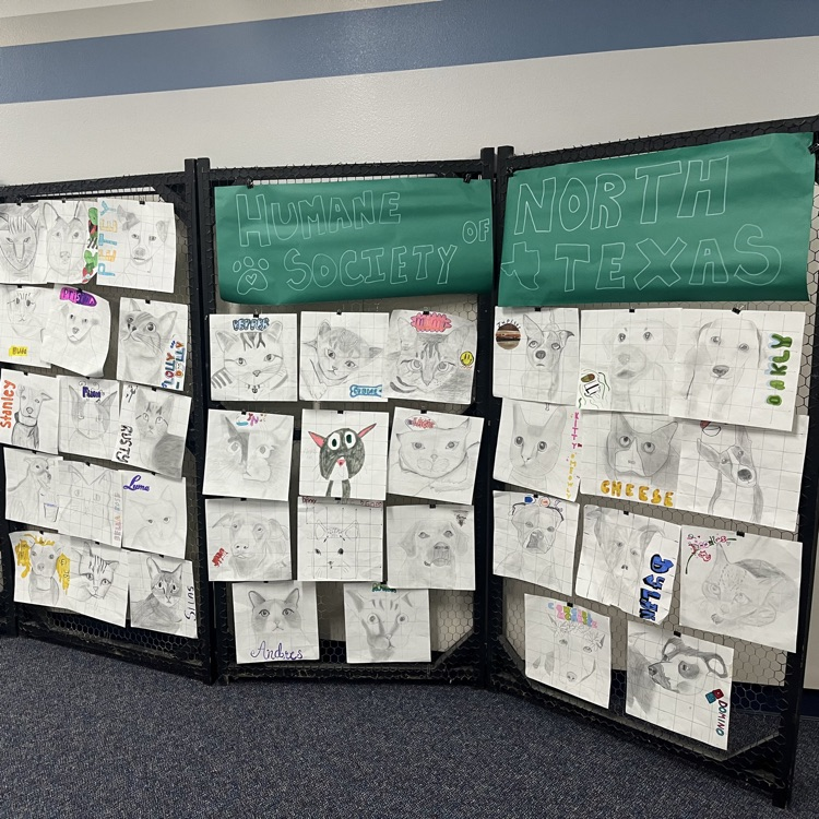 EvansPanthers's tweet photo. Art One students donated their skills to the Humane Society of North Texas last week. Students chose animals currently in the local shelters to draw in hopes to bring attention to the pets and get them adopted! #evansIMPACT https://t.co/DsUUt868a0