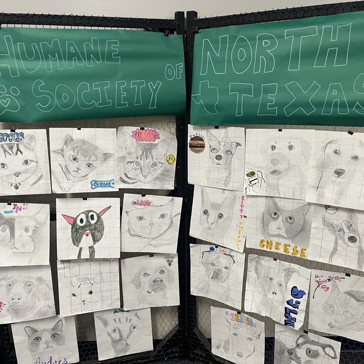 EvansPanthers's tweet photo. Art One students donated their skills to the Humane Society of North Texas last week. Students chose animals currently in the local shelters to draw in hopes to bring attention to the pets and get them adopted! #evansIMPACT https://t.co/DsUUt868a0