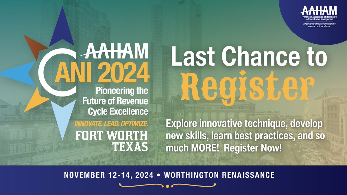 Join us next week for AAHAM's 2024 ANI! Gain valuable insights into improving financial performance, optimizing the revenue cycle, and navigating regulatory changes. 

Click here to learn more and register today! ow.ly/2zVo50U37Jv