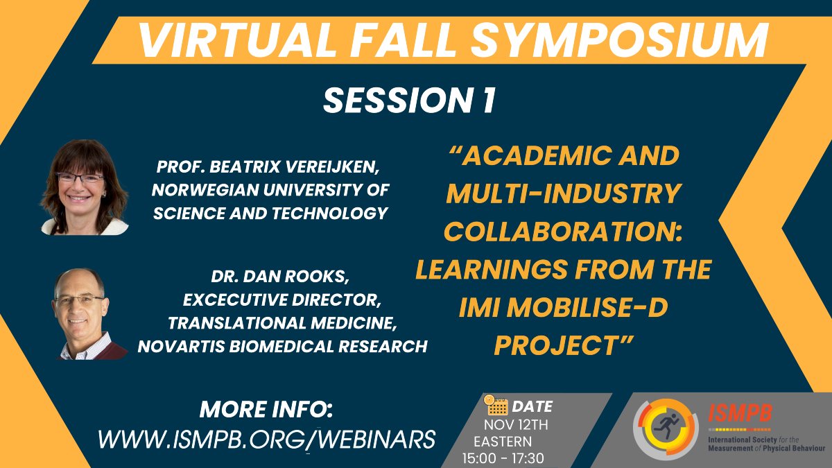 PLEASE REGISTER BY TODAY  ismpb.org/webinars/

We are delighted to announce that our keynote speakers for the 1st session of our FREE fall/autumn symposium on 12th November are Prof Beatrix Vereijken &amp; Dr Dan Rooks, talking on academic and multi-industry collaboration.