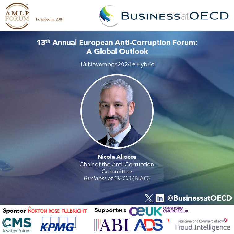 BusinessatOECD's tweet photo. ⚖️ Next week, our Anti-Corruption Committee Chair @Nallocca77 will join the #AMLPForum.

He will deliver an opening keynote address on "The New @g20org/@b20 Anti-Corruption, Integrity & Best Compliance Practices".

🤝 @CMS_law, @NLawGlobal & @KPMG 
🗣️ @BritishInsurers, @ADSgroupUK, @OEUK_ & more

🔎 Agenda ➡️ https://t.co/rsKniGqPvX