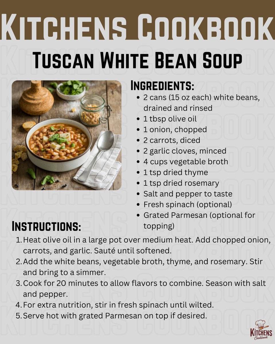 KitchnsCookBook's tweet photo. Warm up with a bowl of hearty Tuscan White Bean Soup! 🥣 #TuscanWhiteBeanSoup #soup #vegan #vegetarian #healthy #recipe #easy #foodie https://t.co/FOo6RChJFz