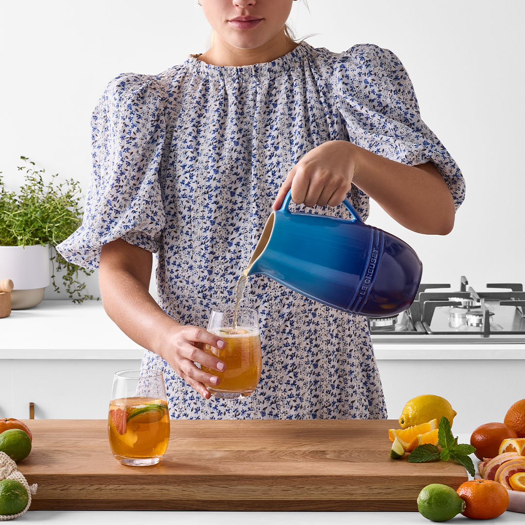 Decant &amp; pour with elegance ✨ Discover the NEW #LeCreuset Stoneware Pitcher, perfect for summer refreshments. Shop in-store or online at the link: bit.ly/40F8VNh