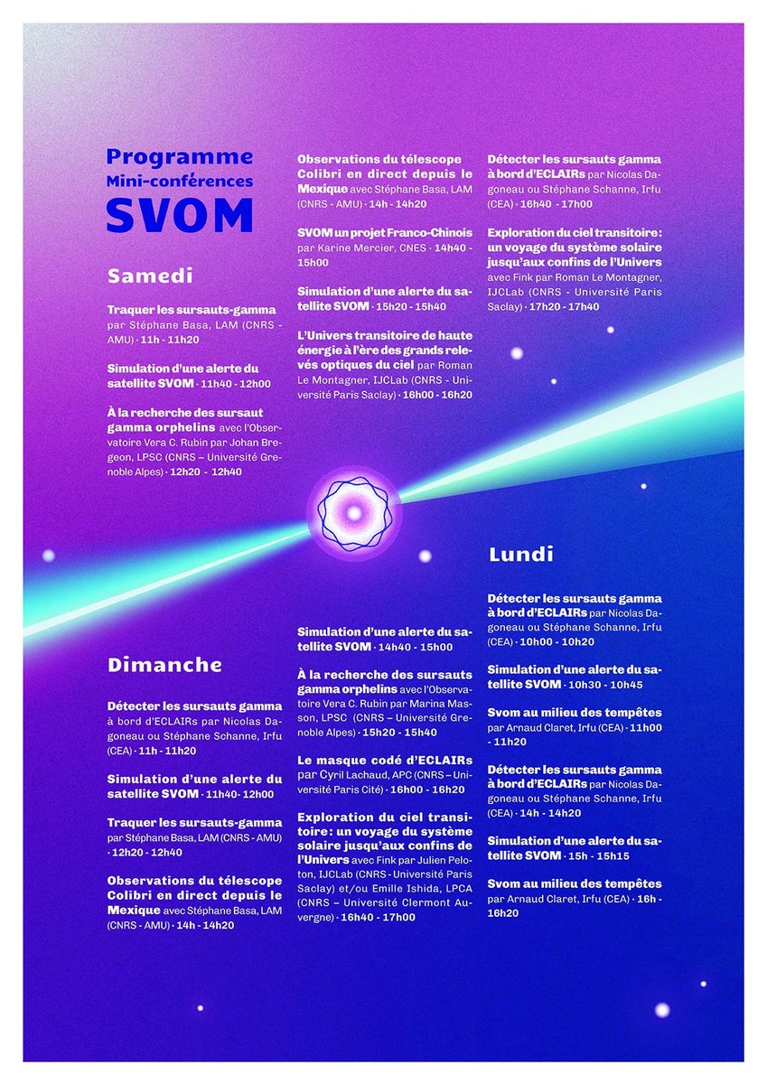 SVOM (@svom_mission) on Twitter photo Nous nous préparons à vous accueillir pour les Rencontres du ciel et de l’espace à la Cité des sciences et de l’industrie à Paris.
Retrouvez nous ces 9, 10 et 11 Nov. sur le stand dédié à la mission SVOM. Des mini conférences y seront proposées.
<a href="/afastronomie/">Association française d'astronomie</a> <a href="/citedessciences/">citedessciences</a> Nous nous préparons à vous accueillir pour les Rencontres du ciel et de l’espace à la Cité des sciences et de l’industrie à Paris.
Retrouvez nous ces 9, 10 et 11 Nov. sur le stand dédié à la mission SVOM. Des mini conférences y seront proposées.
<a href="/afastronomie/">Association française d'astronomie</a> <a href="/citedessciences/">citedessciences</a>