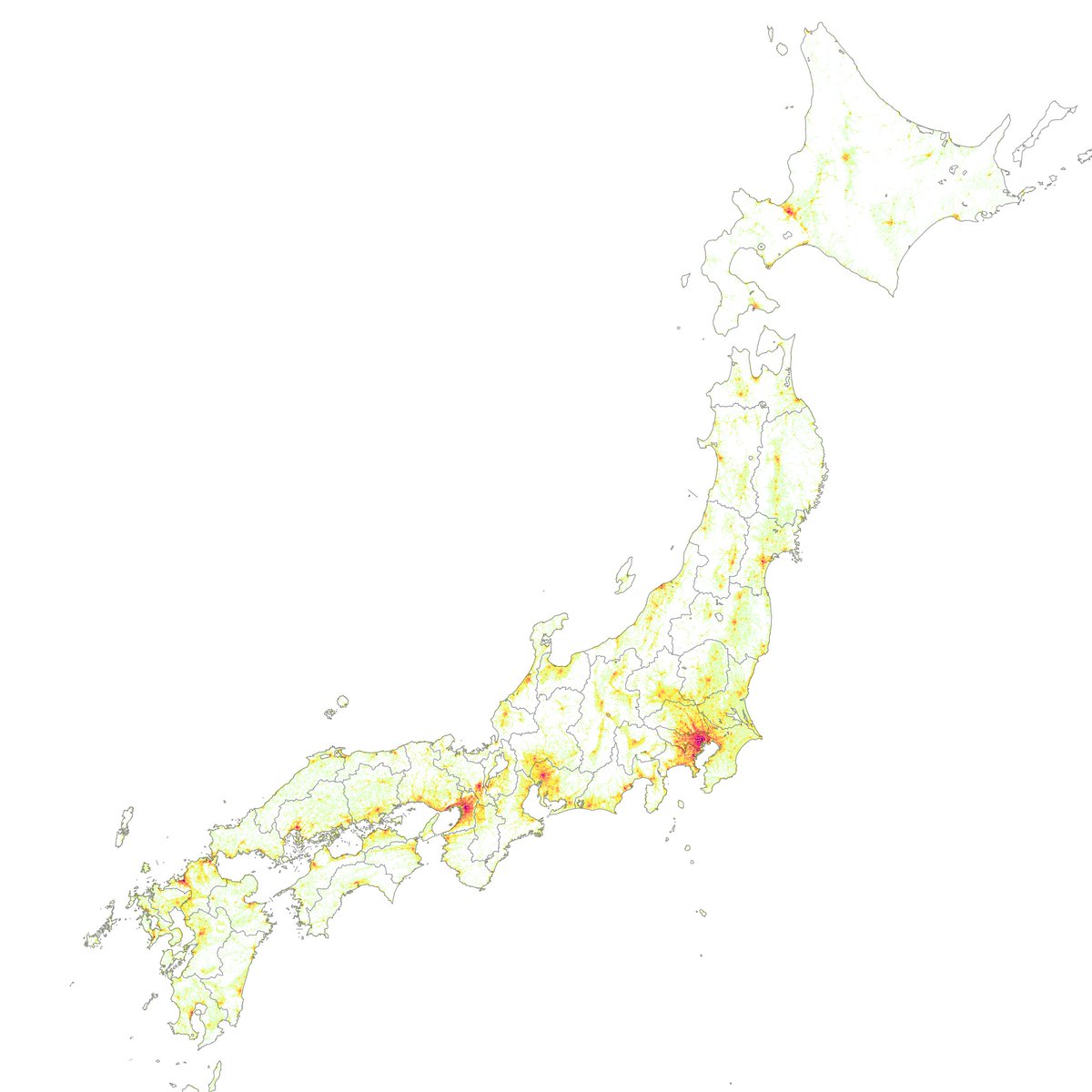 hanishina's tweet image. メッシュ統計を使って「都会度」という指標を作ってみました。
全国の都会度マップは追って公開しますが、とりあえずいくつかの地域の都会度地図を見てもらって、この指標がどれくらい実態に近いかを判断してもらいたいと思います。
各地域の地図は #メッシュ都会度 で投稿します。