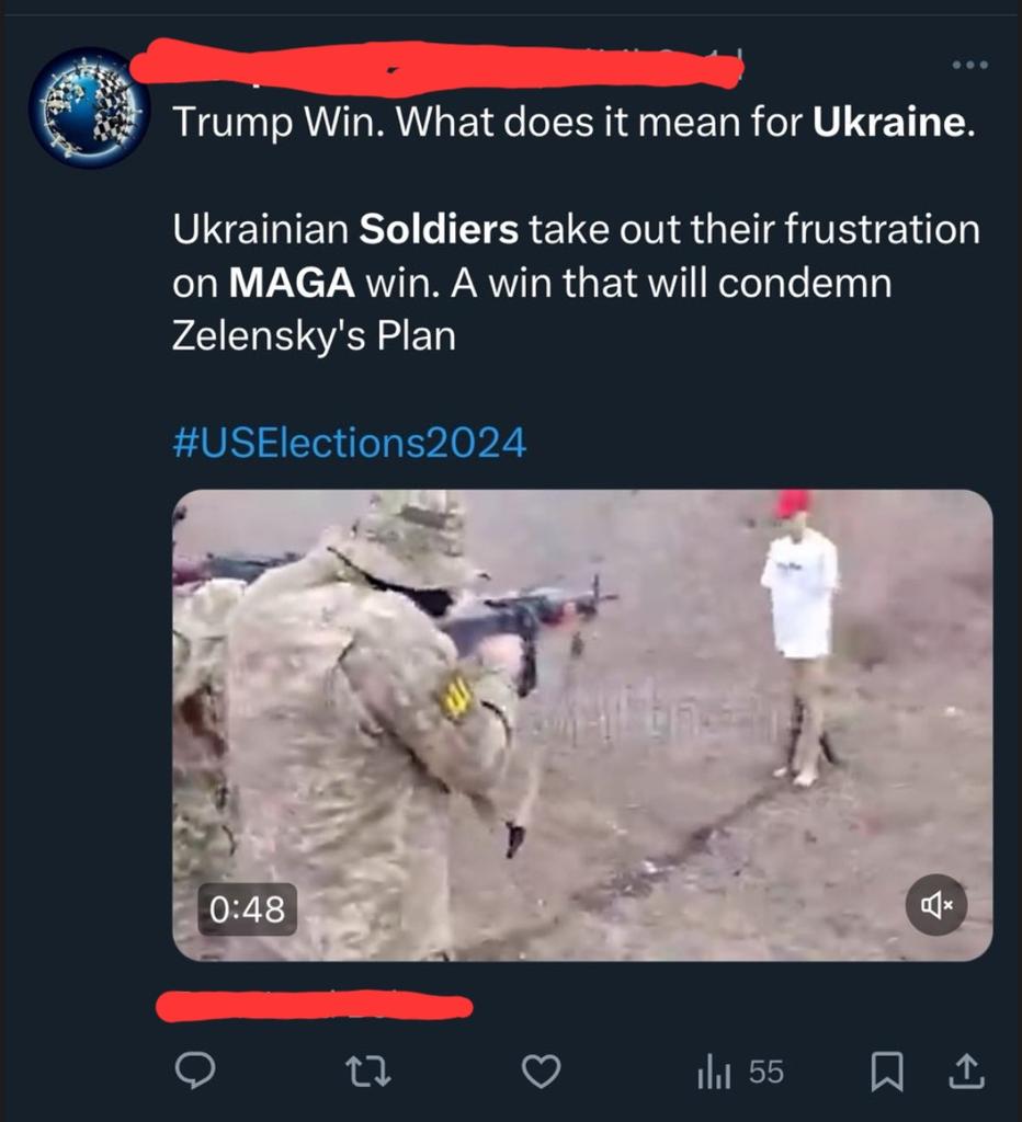 One of the largest Russian disinformation campaigns of the year currently underway featuring a fake video of "Ukrainians" shooting then burning a MAGA  mannequin.