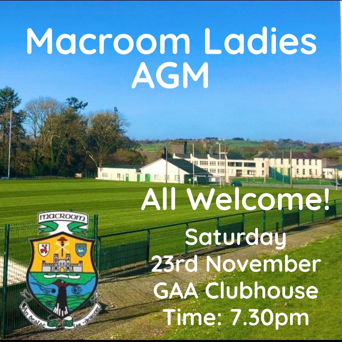 Our AGM will be held on Saturday 23rd November at 7.30pm in the GAA clubhouse.
It is open for everyone to attend so please come out and show your support for the club if possible 🟢⚪️